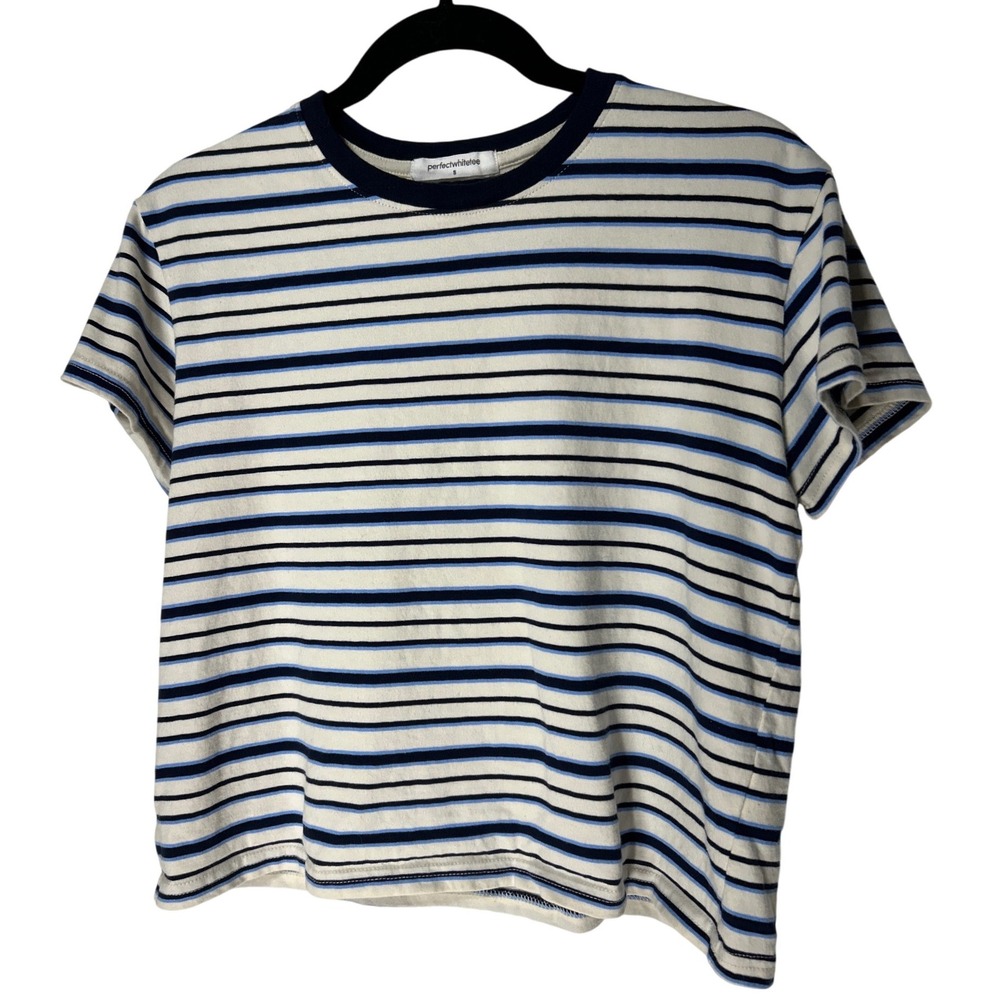Perfectwhitetee Dawn Stripped T-Shirt Blue White Black Size Small Retail $84 EUC